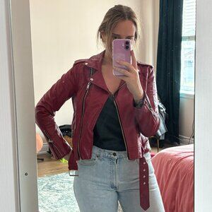 Red faux leather jacket
